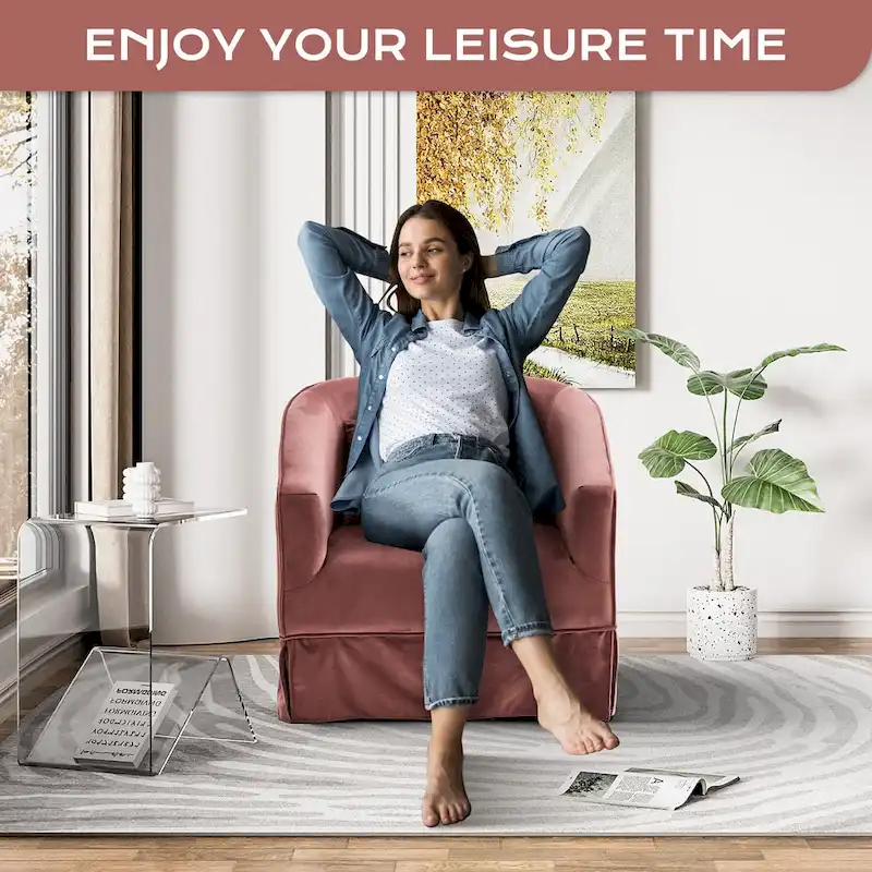 Ouyessir Set of 2 Swivel Barrel Chair 360 Degree Upholstered Accent Chair Fabric Armchair