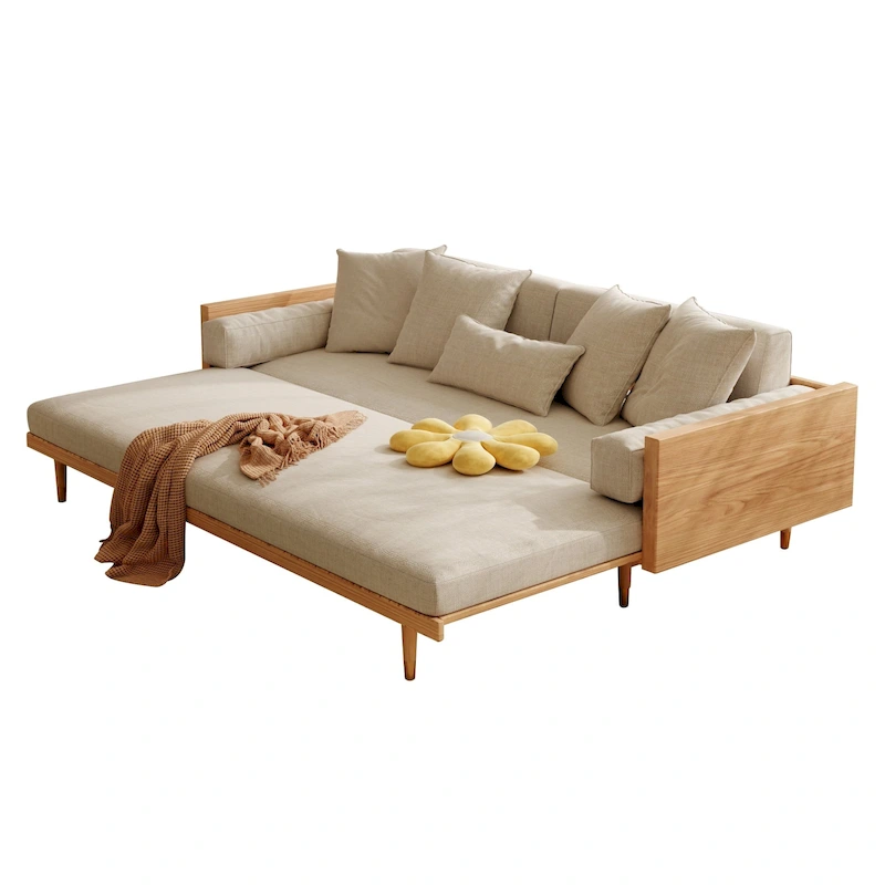JASIWAY Modern Retractable Solid Wood Sleeper Sofa Bed
