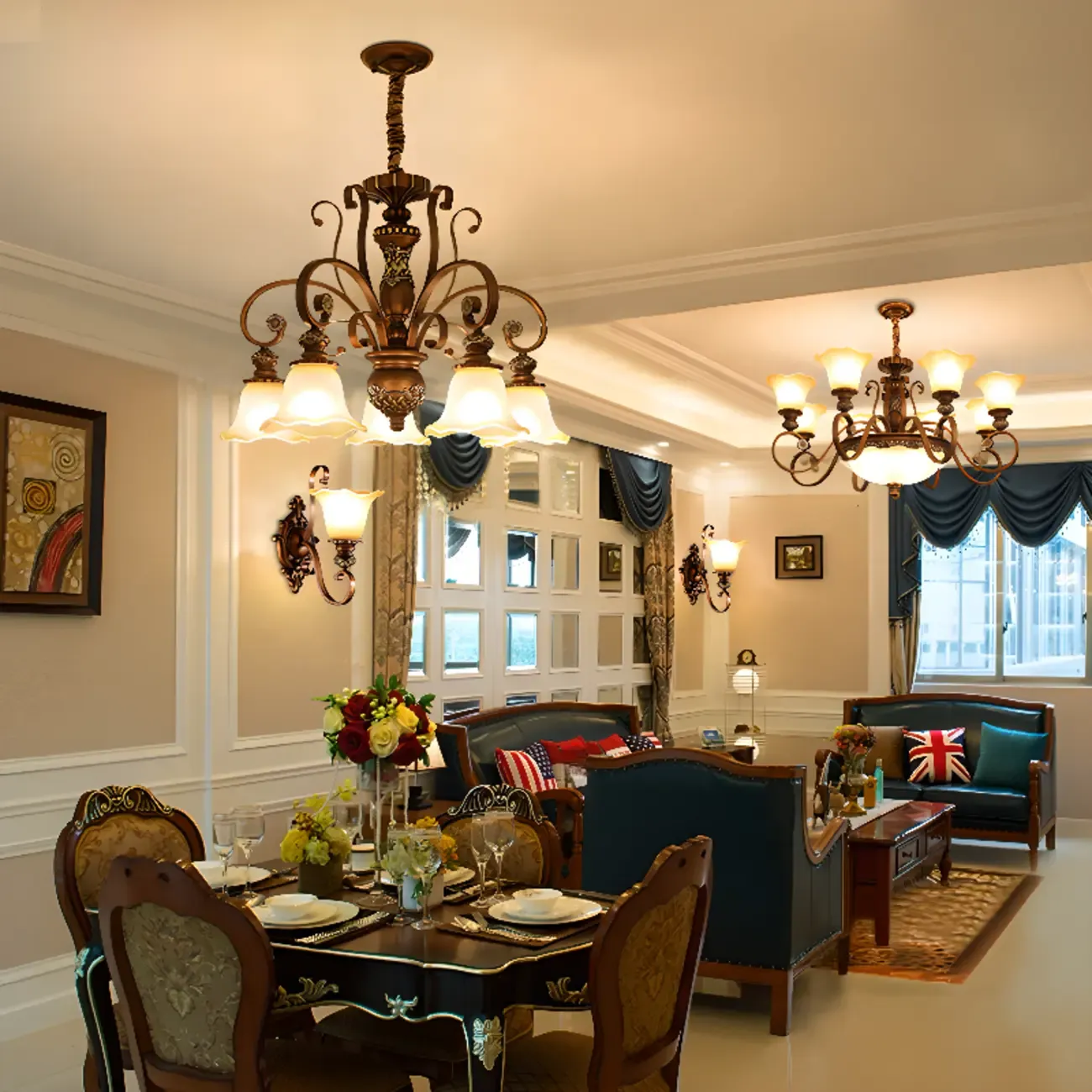 Indoor Vintage Frosted Flower Bell WIte Glass Shape Chandelier