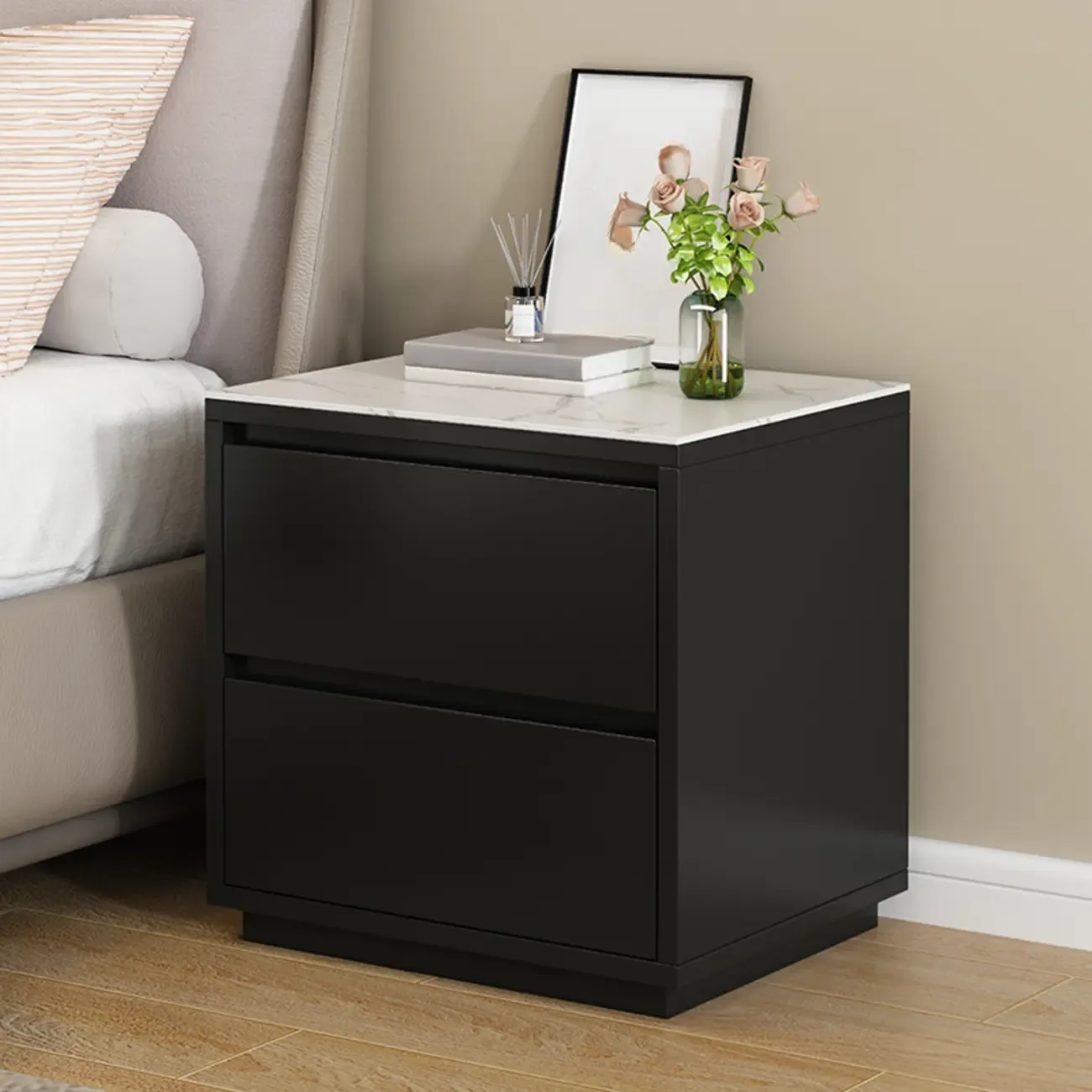 Wood Modern Narrow Two-Drawer Nightstand