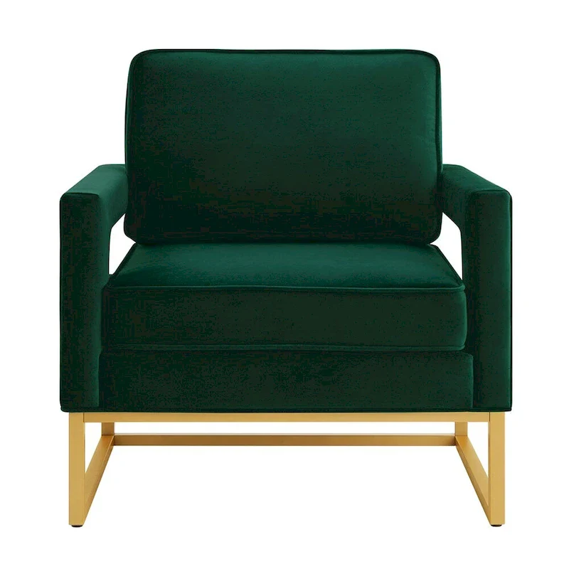 Modern Style Velvet Accent Chair with Gold Metal Base