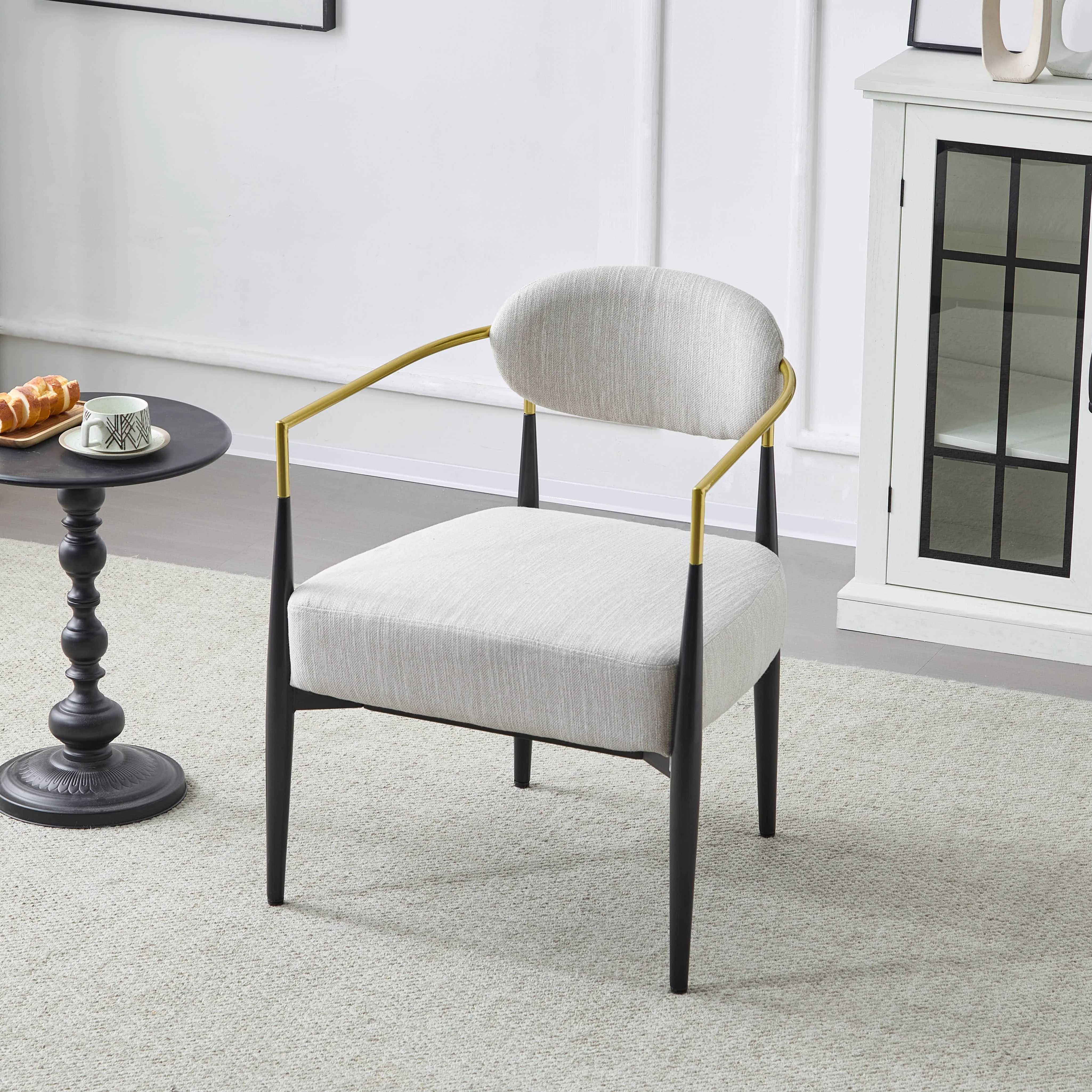 Mid-Century Fabric Dining Chair with Tapered Legs & Pocket Spring Seat