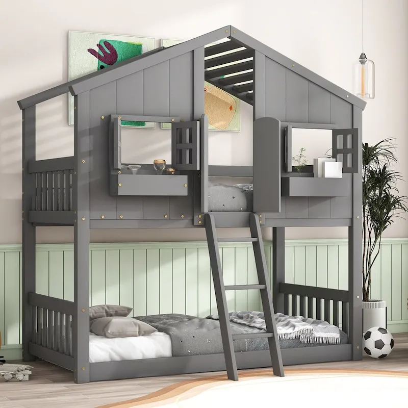 win over Twin House Bunk Bed with Roof