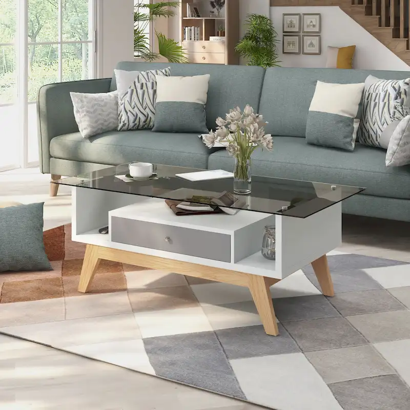 Tevi Modern 47-inch Glass Top 1-Shelf Coffee Table by Furniture of America