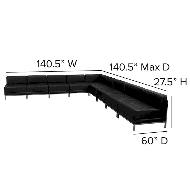 9 Piece LeatherSoft Modular Sectional Configuration - Stainless Steel Legs - 140.5W x 28.75 - 140.5D x 27.5H