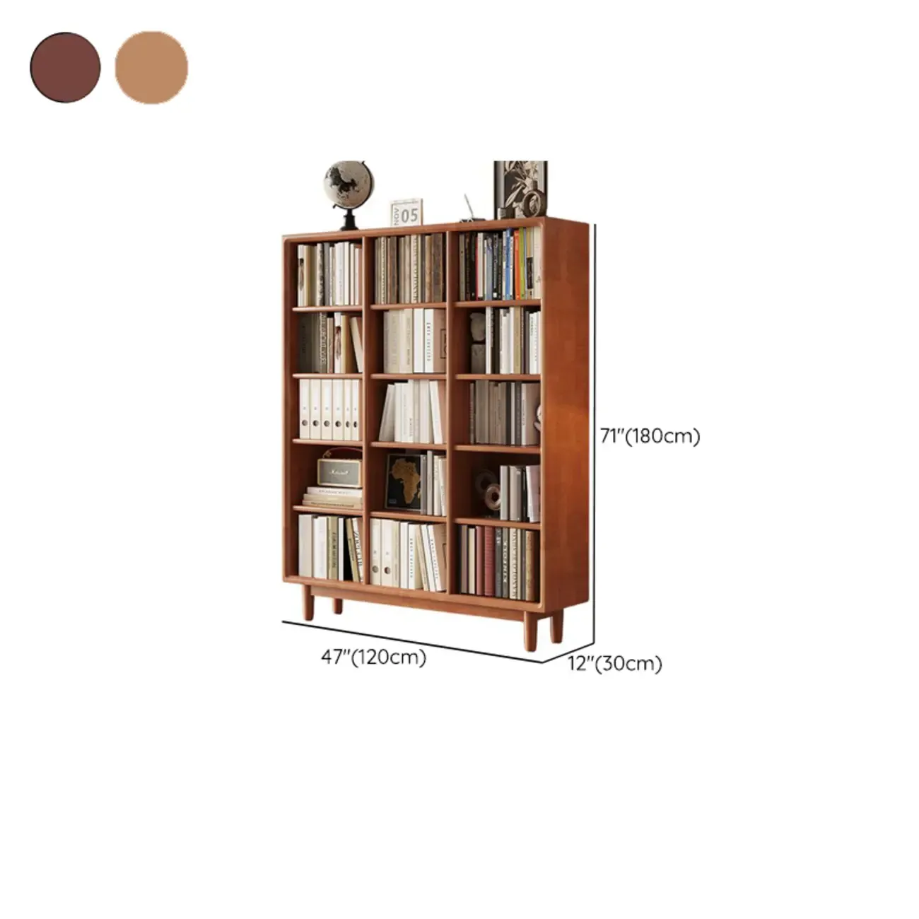 Mid Century Modern Oak Wood Closed Back Standing Bookcase