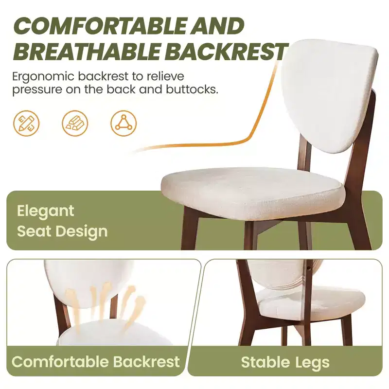 KERDOM Wooden Dining Chairs Set of 8, Modern Fabric Upholstered Dining Room Chair , Armless Wide Seat Cushion, Farmhouse Dinner Chair ,Beige