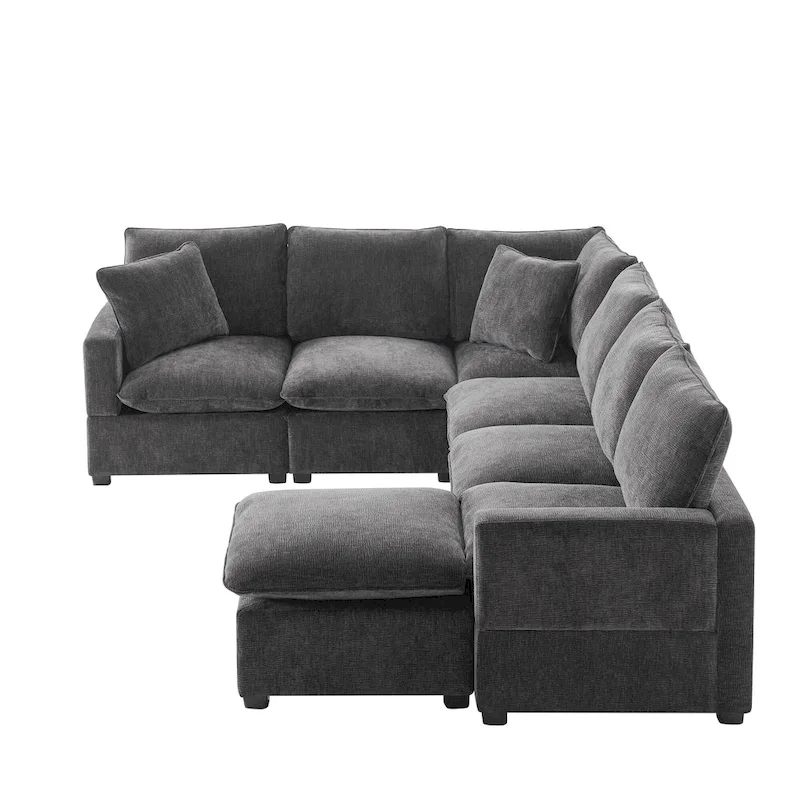 U Shape Modular Sofa, 7 Seat Chenille Sectional Upholstered Couch Set
