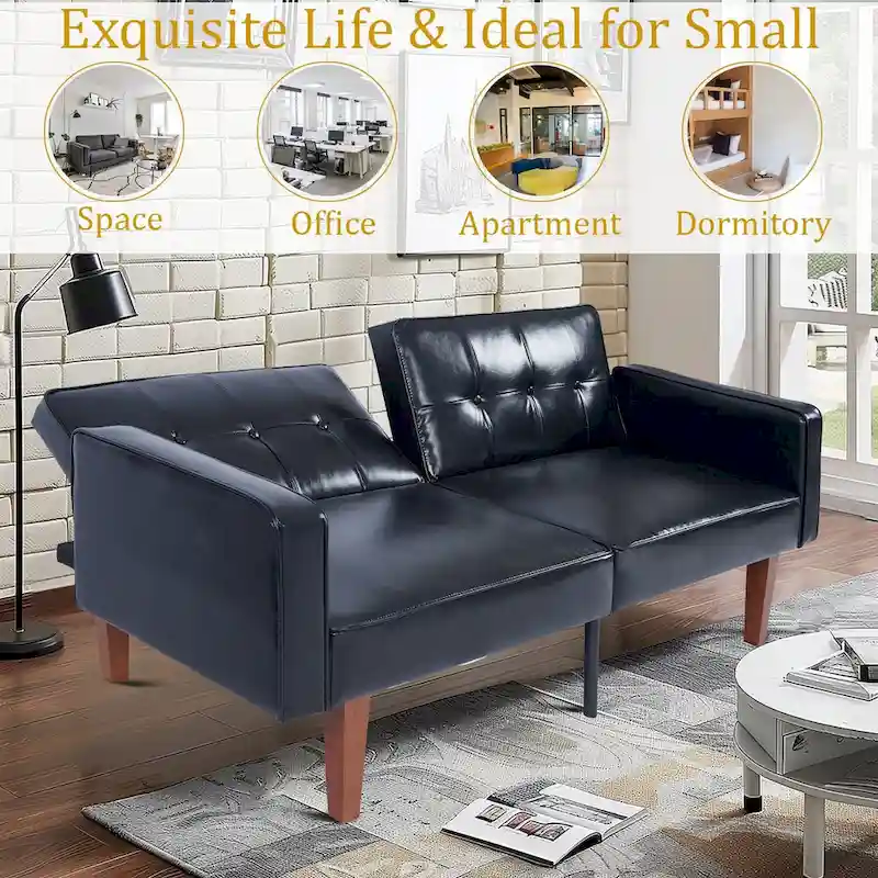 68 in. Soft Convertible Sofa Bed with Adjustable Backrest and Solid Wood Legs