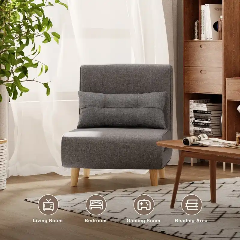 3 in 1 Convertible Upholstered Sofa Bed Sleeper Chair, Chaise Lounge Sofa, Folding Sleeper Chair, Recliner Chair with Pillow