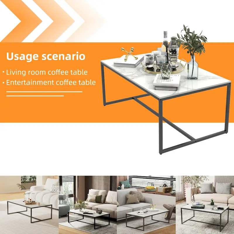 Frame Coffee Table Rectangular Cocktail Table Marble Metal Sofa Table
