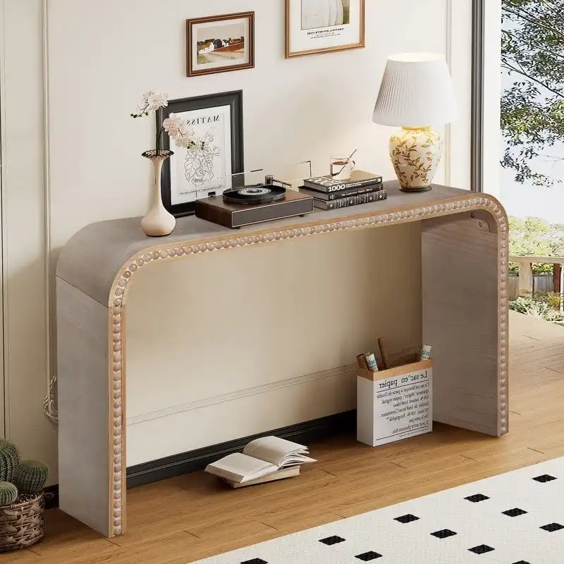 59 Entryway Table, Curved Waterfall-style Table,Console Table with Wood Beads