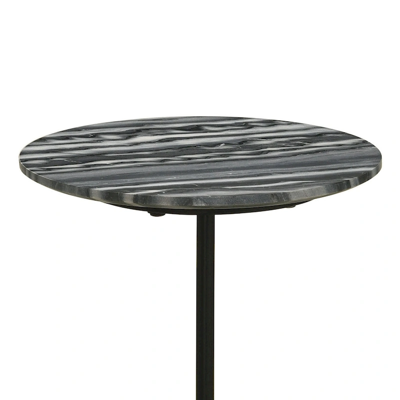 Side End Drink Table, Round Gray White Marble Top, Pedestal Base 14x14x24