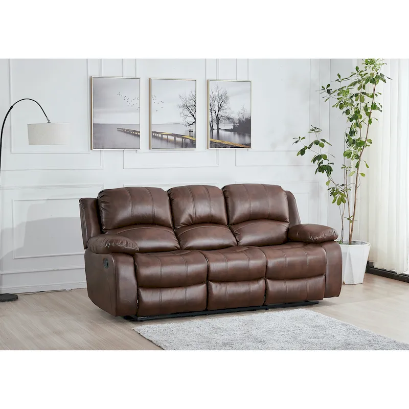 Betsy Furniture Bonded Leather Manual Rclining 3-seat Sofa Couch 8018