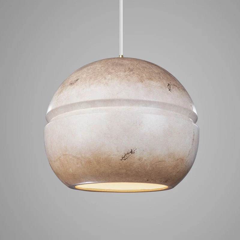 Carson Carrington Sallebyn Greco Travertine Shade Pendant - Antique Brass, Greco Travertine, White