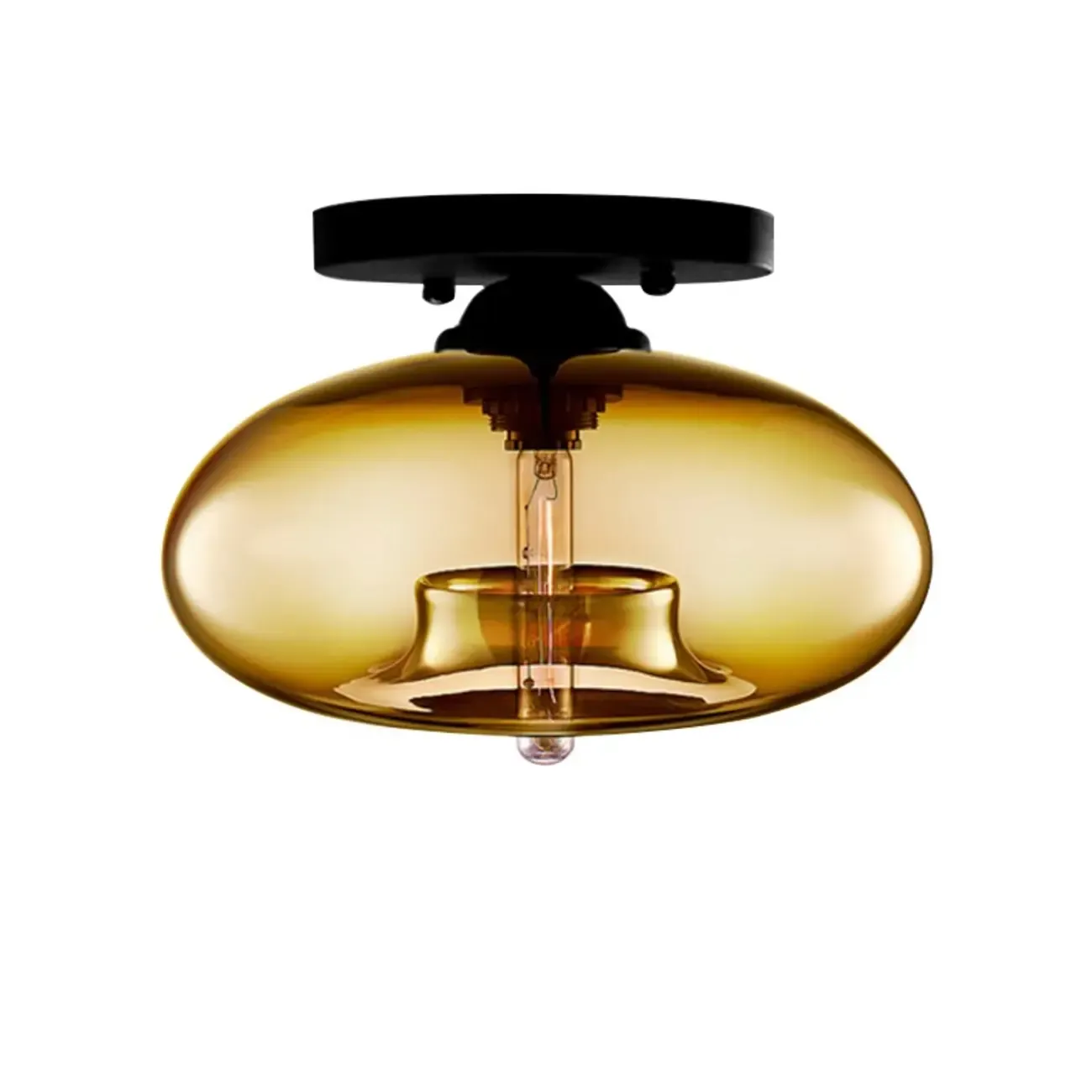 Clear Glass Drum Shade Industrial Semi Flush Mount Light