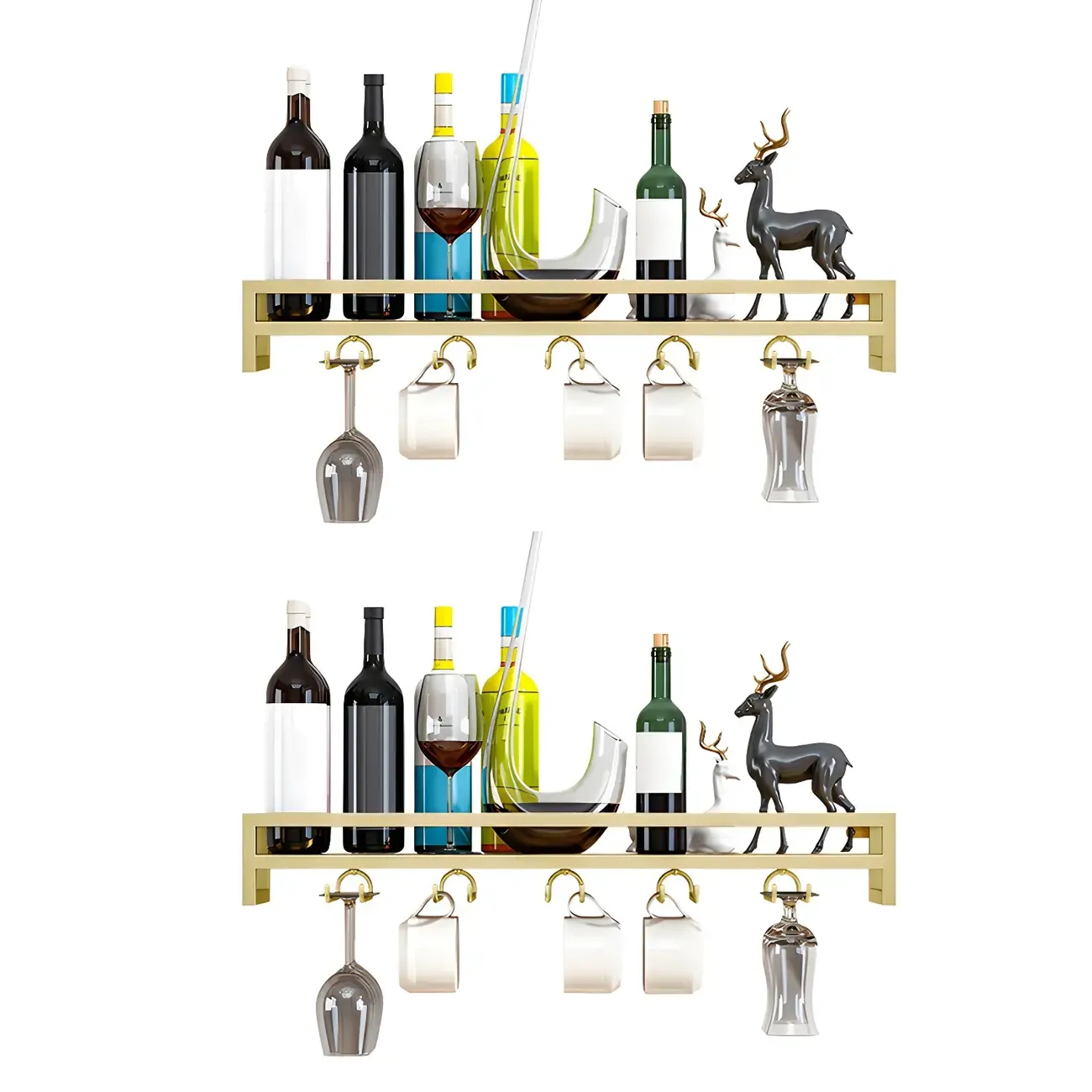 Floating Mount Metal Wine Glasses and Bottle Rack with Hook