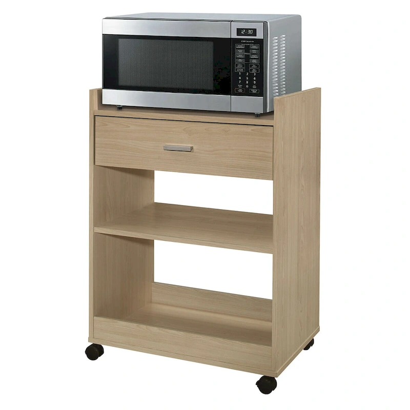 Kitchen Island Microwave Serving Cart Cabinet with Drawer and Shelfs for Storage (Beech)