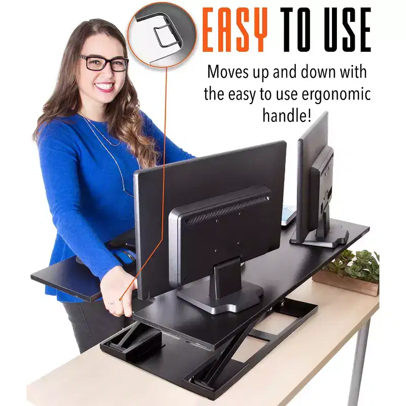 X-Elite Pro 36 Standing Desk Converter with Pneumatic Height Adjustment Black Stand Steady