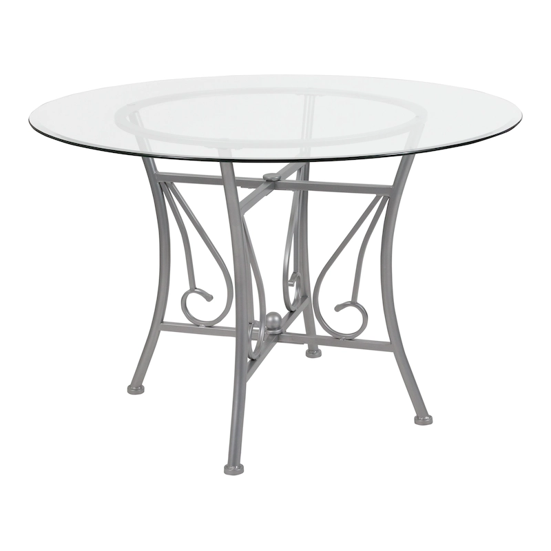 45 Round Glass Dining Table with Curl Accent Matte Metal Frame - 45W x 45D x 29H - 45W x 45D x 29H