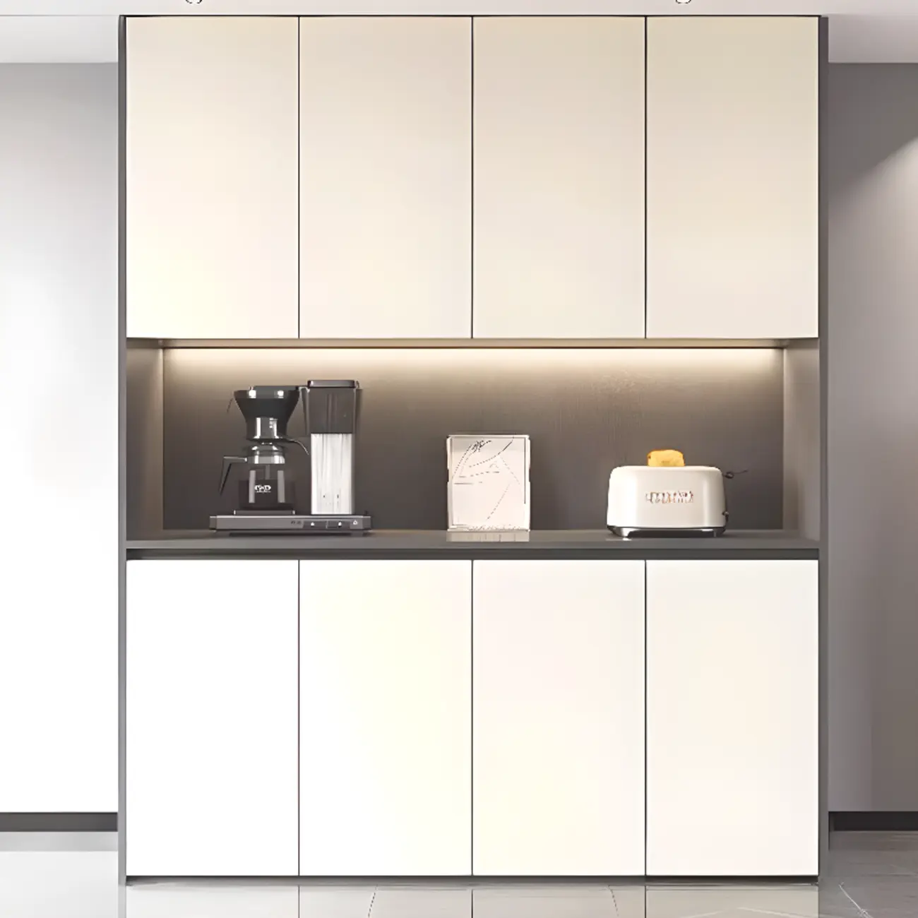 White Rectangular Multi-Shelves Glass Wood Wine Cabinet