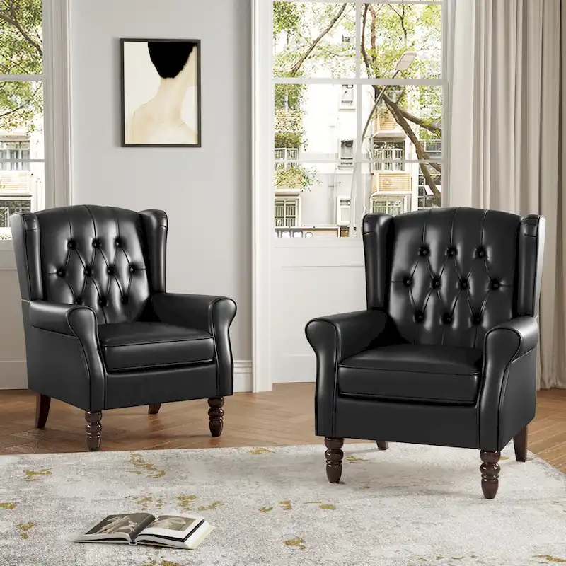 Set of 2 Vegan Leather Upholstered Button Tufted Accent Chair