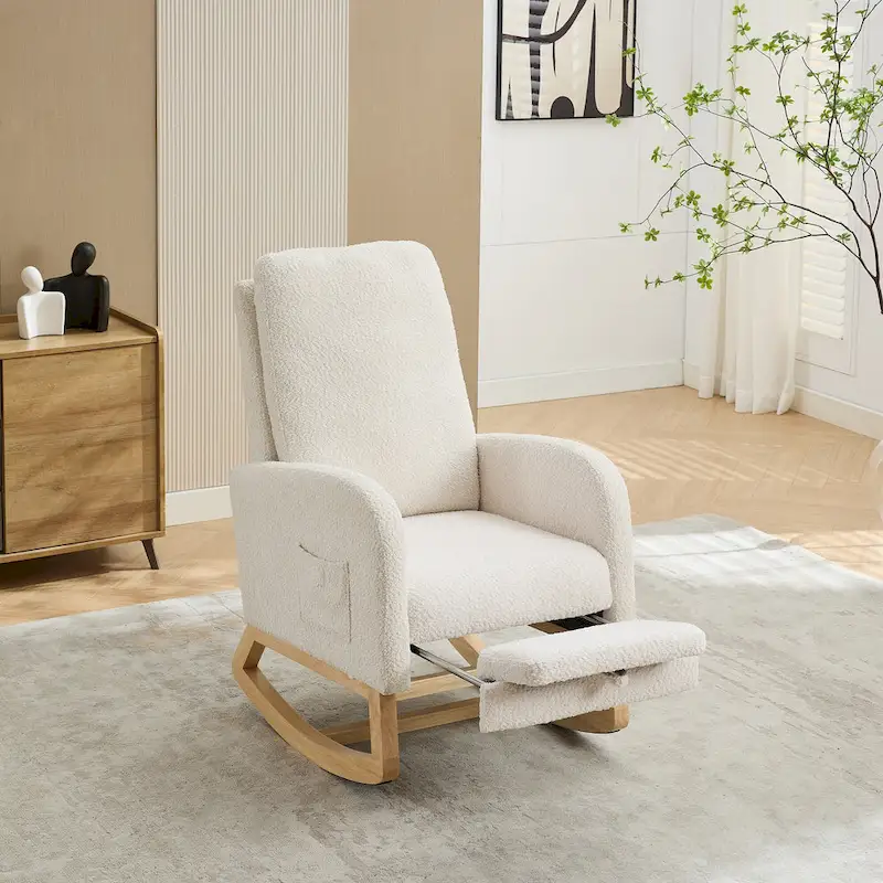 Living Room Rocking Accent Chair with Retractable Footrest