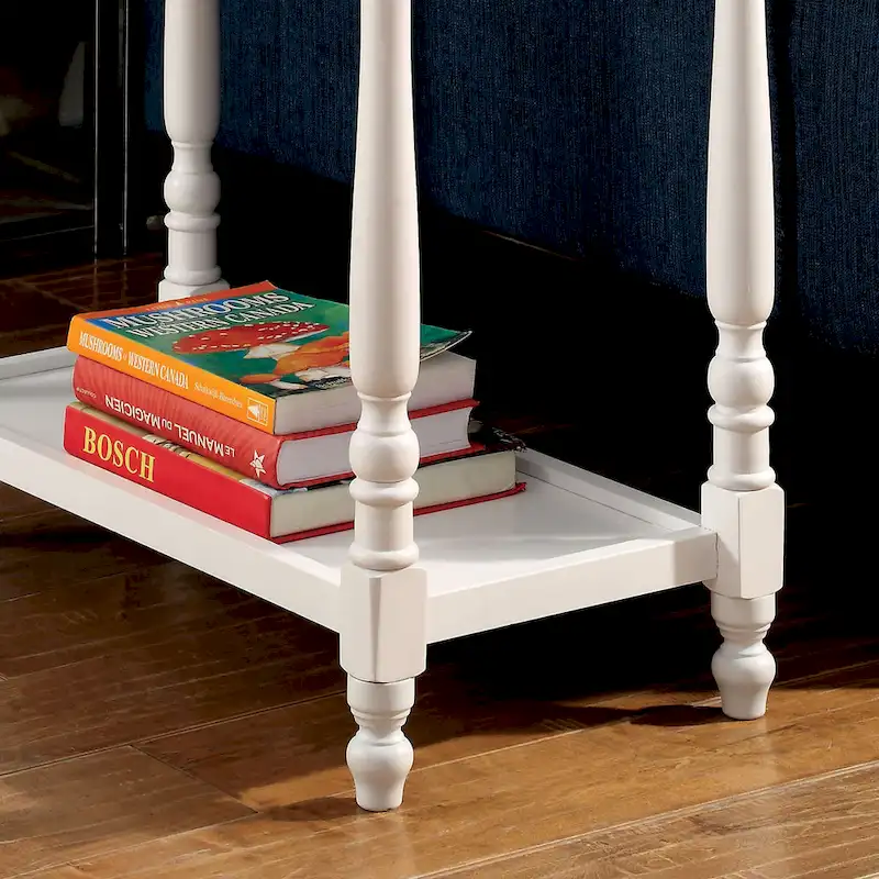 Farmhouse Solid Wood Side Table with Pull-Out Tray & Bottom Shelf – White, Single
