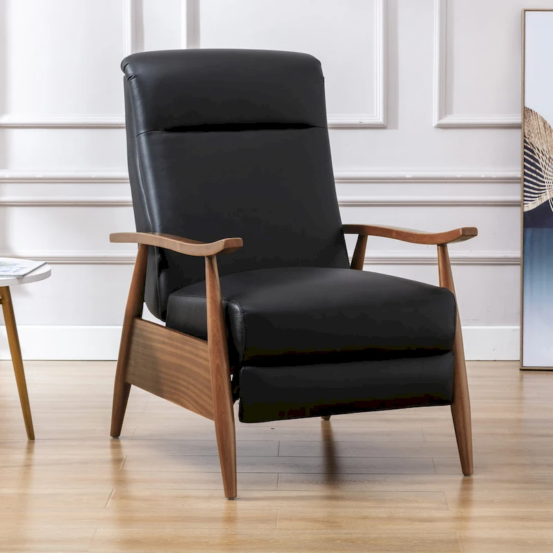 Fordham Top Grain Leather Wood Arm Push Back Recliner by Greyson Living