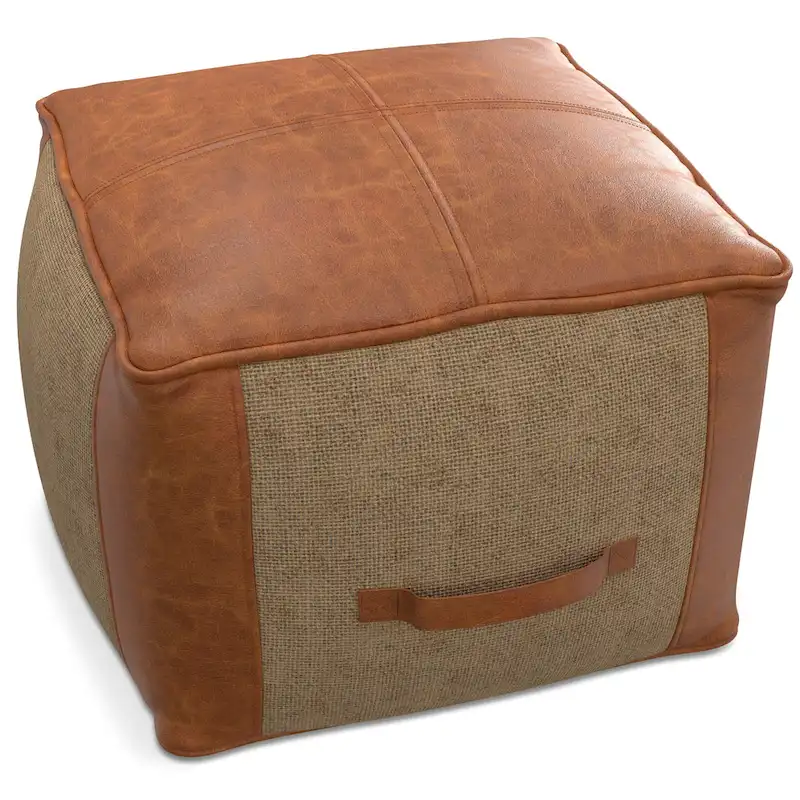 Boho Square Pouf in Tan Genuine Leather