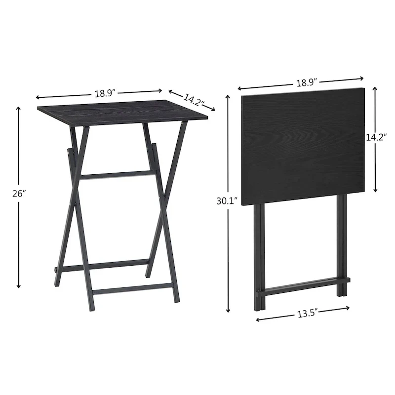 2-Piece Folding TV Tray Table with Wood Top and Metal Frame