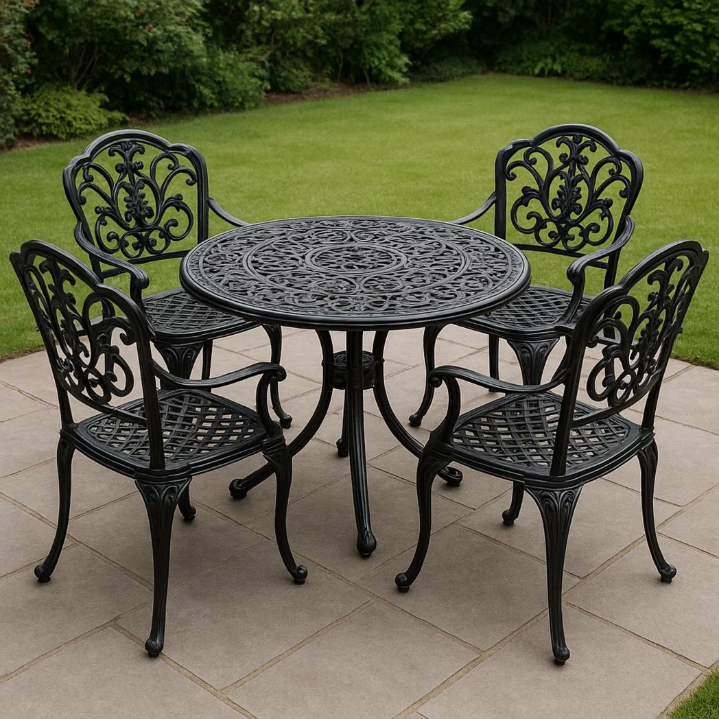 Ensemble de meubles de jardin en métal rond noir 5 pièces