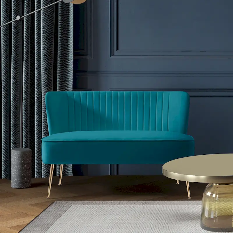 Upholstered Velvet Polyester 46 Wide Loveseat - Armless/ Scalloped Back