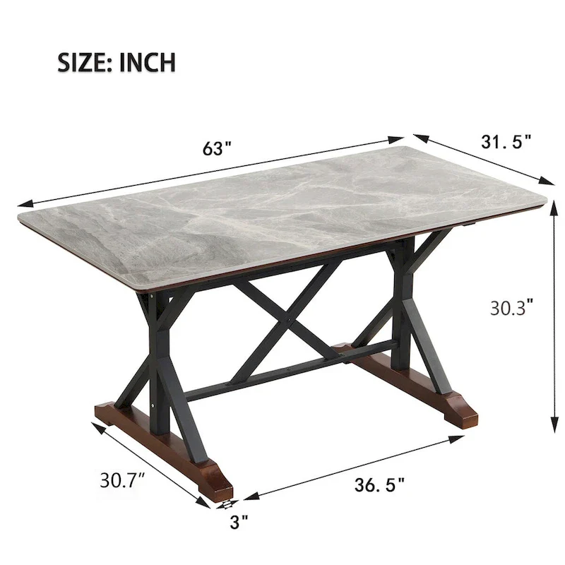 Sintered Stone Dining Table, 63 Modern Gray Rectangular Kitchen Dinner Table