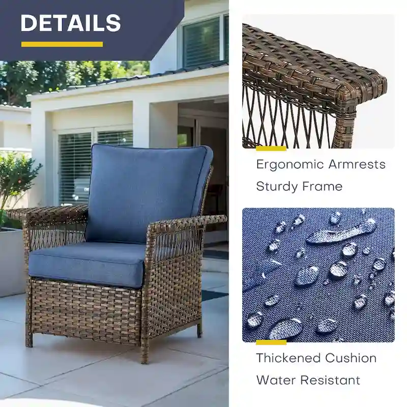 Gymojoy 3 Peices Patio Chairs with Coffee Table - Brown