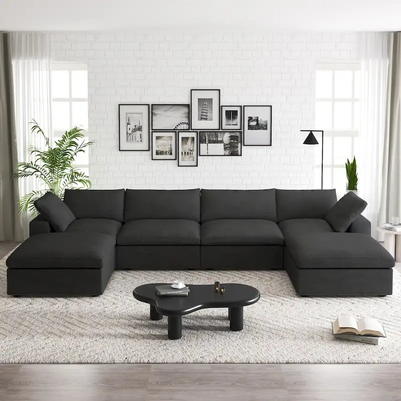 160 Widen Sectional Sofa Down Filled U-Shaped Couch 4 Seater with 2 Ottoman