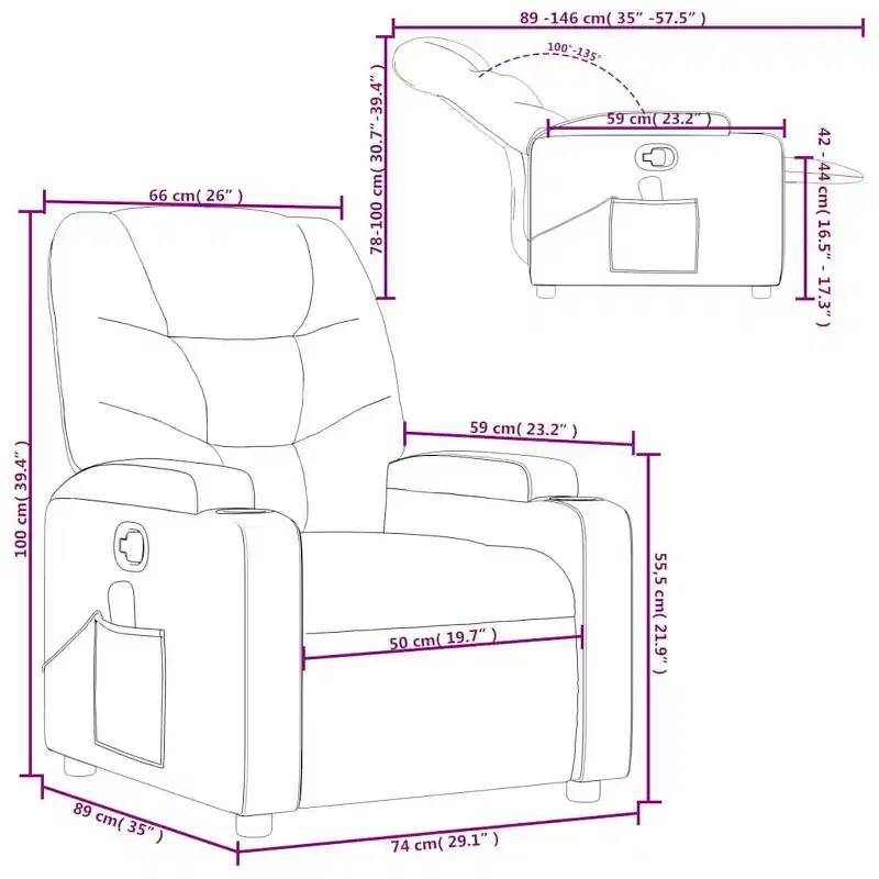 vidaXL Dark Gray Fabric Recliner Chair - 6-Point Vibration Massage, Adjustable Backrest & Footrest - Gray