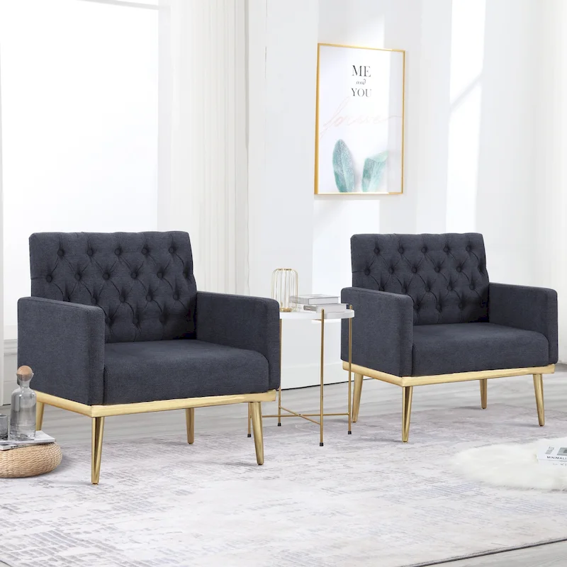 HOMYKA Sherpa Accent Chair Button Tufted Upholstered Linen Velvet Modern Armchair