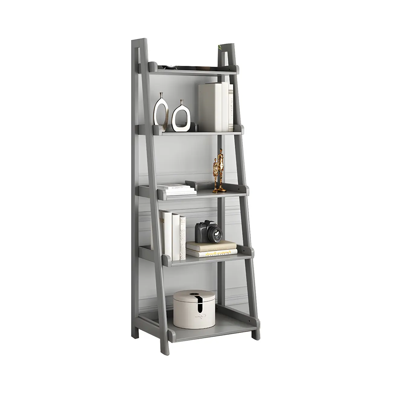 Scandinavian Wood Walnut 5-Tier Ladder Bookcase