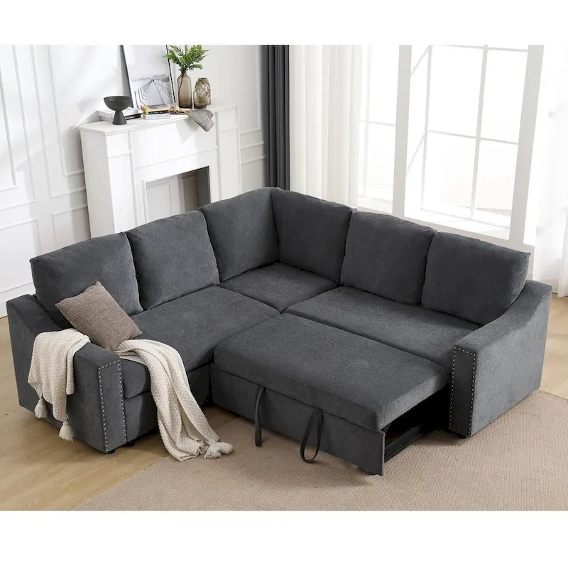 L-shaped Sofa with Pull-out Sofa Bed,Corner Sofa,Comfortable Living Room Furniture Set,Sleeper Sofa Bed,Corner Seat for Two