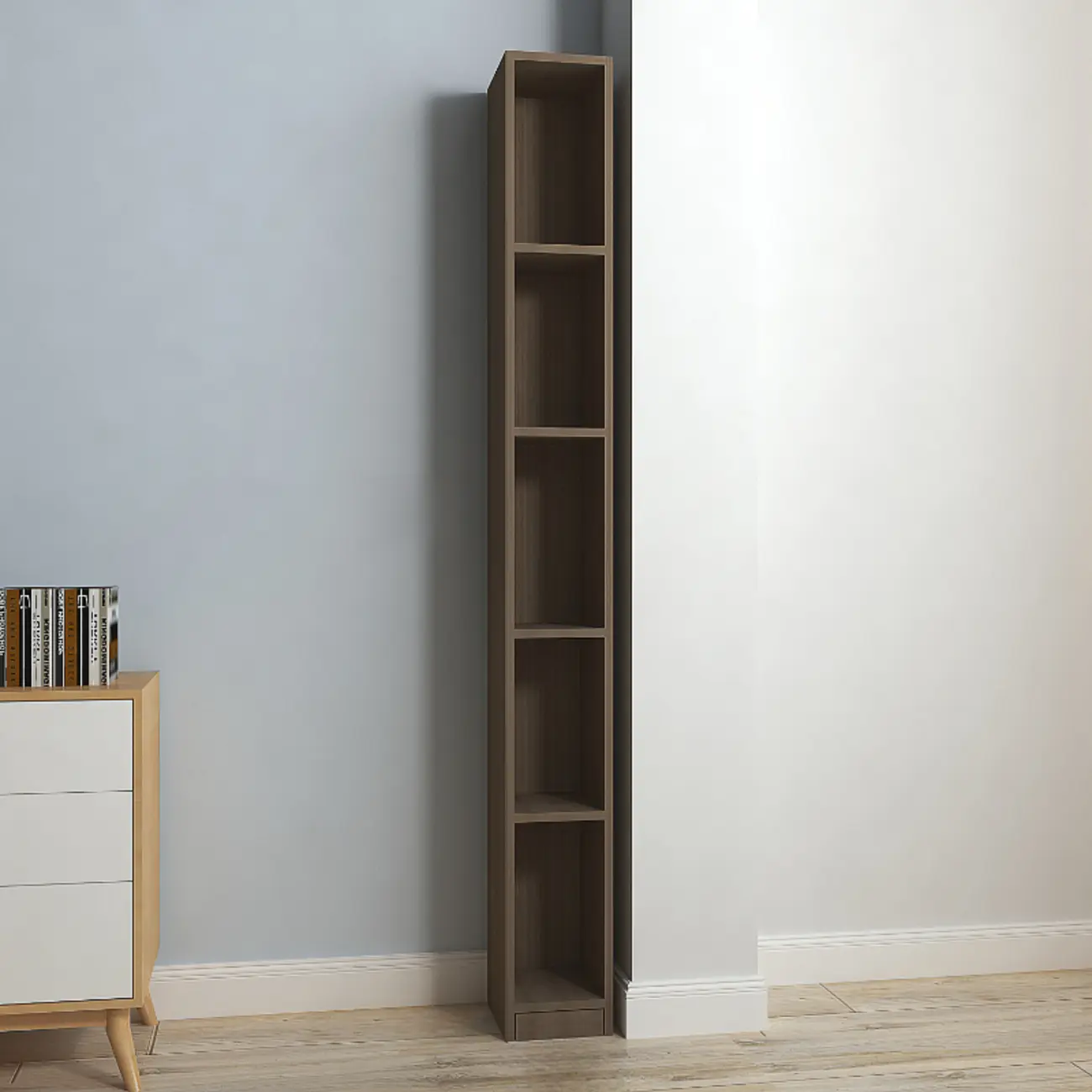 Sleek Modern Rectangle Lumber Tall Shelf Display Cabinet
