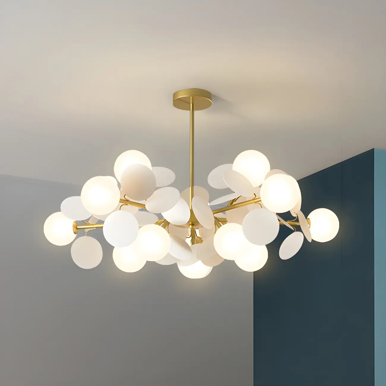 Pastel Sphere Glass and Metal Starburst Chandelier