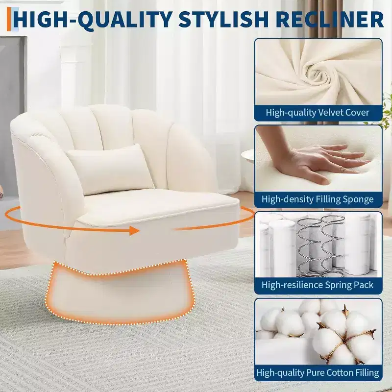 Acekool 360 Swivel Barrel Chair - Plush Teddy Velvet Lounge Chair