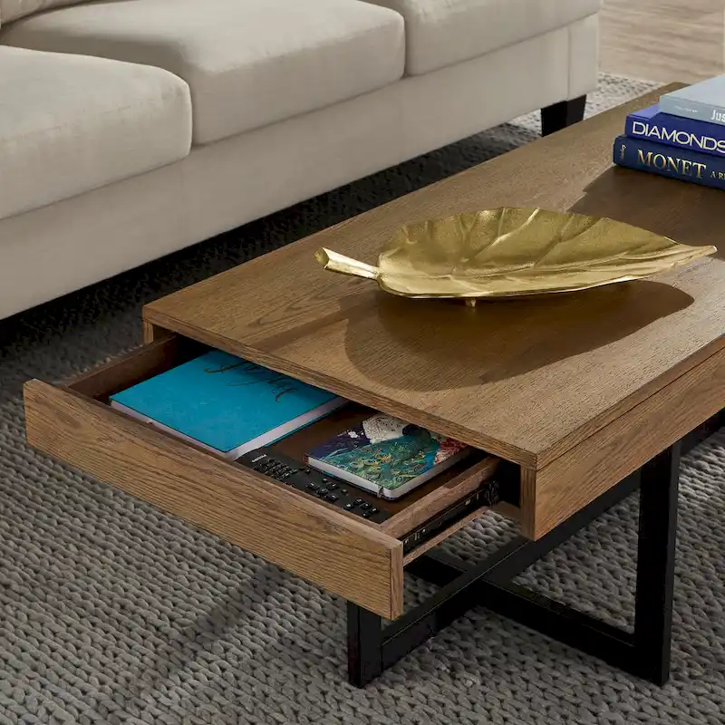 Eldersley Wood Finish Coffee Table with Two Drawers by iNSPIRE Q Modern