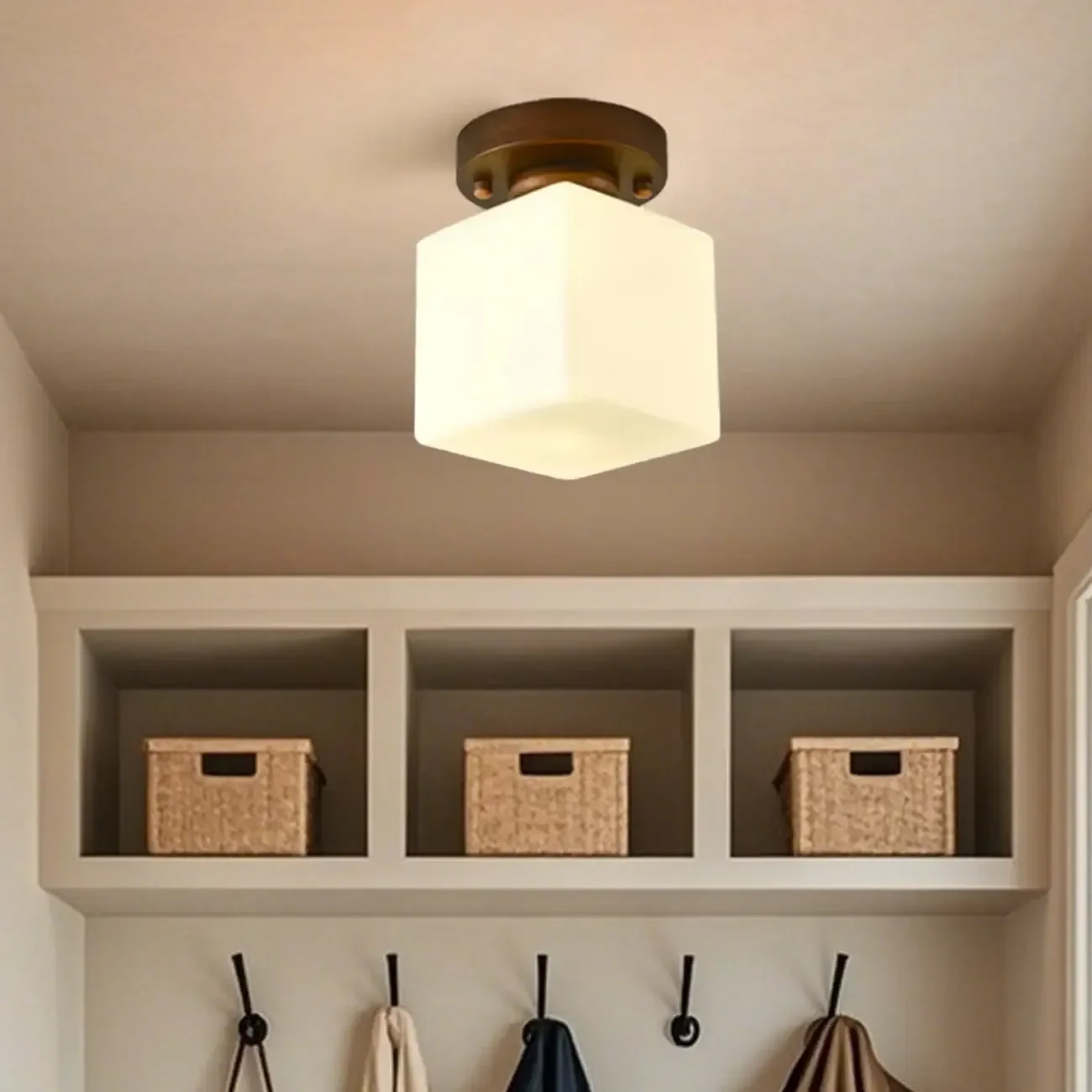 5 to 9 Inch Cube Glass Metal Semi Flush Ceiling Light