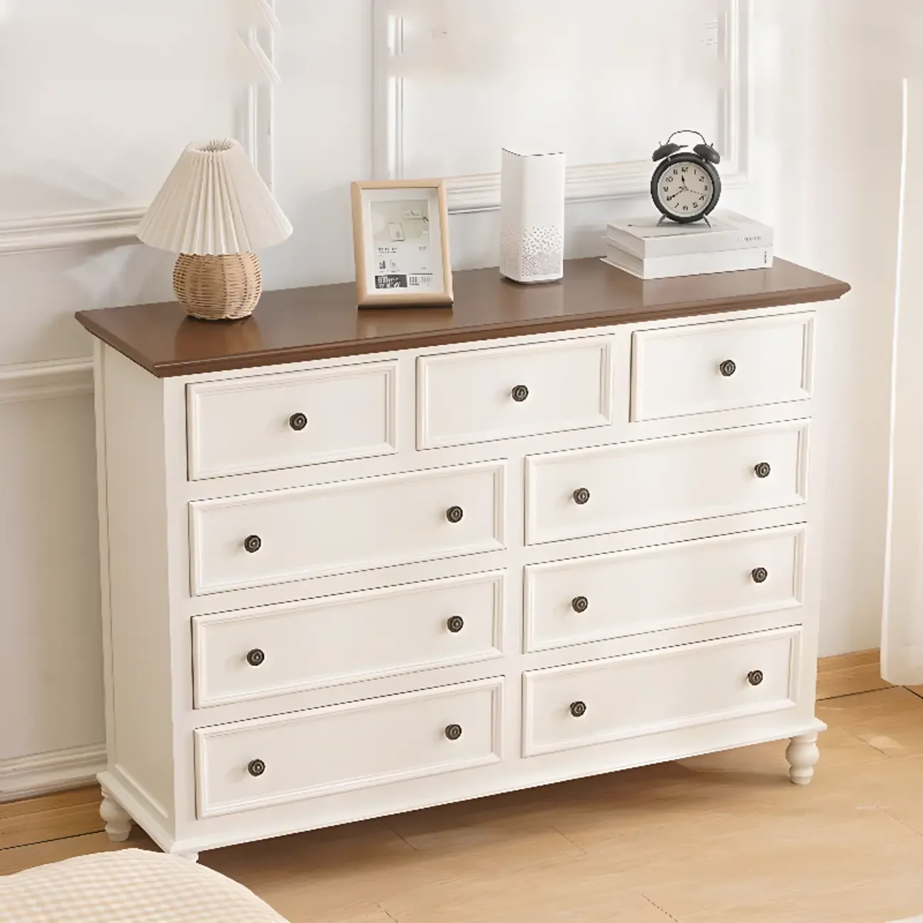 French Square White Wooden 7-Drawer Chest