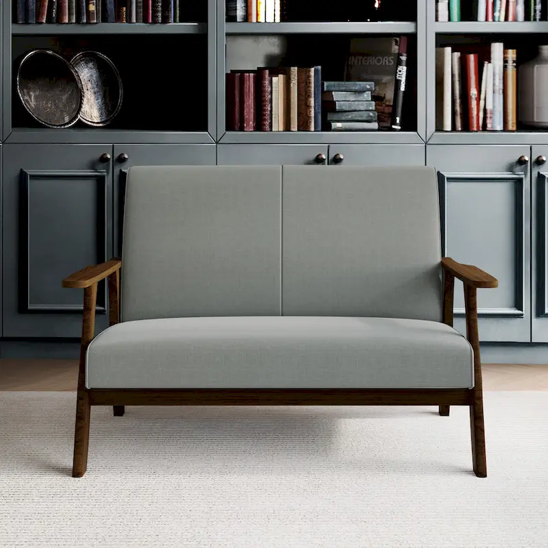 CraftPorch Wenge Wood Mid-Century Modern Linen Loveseat