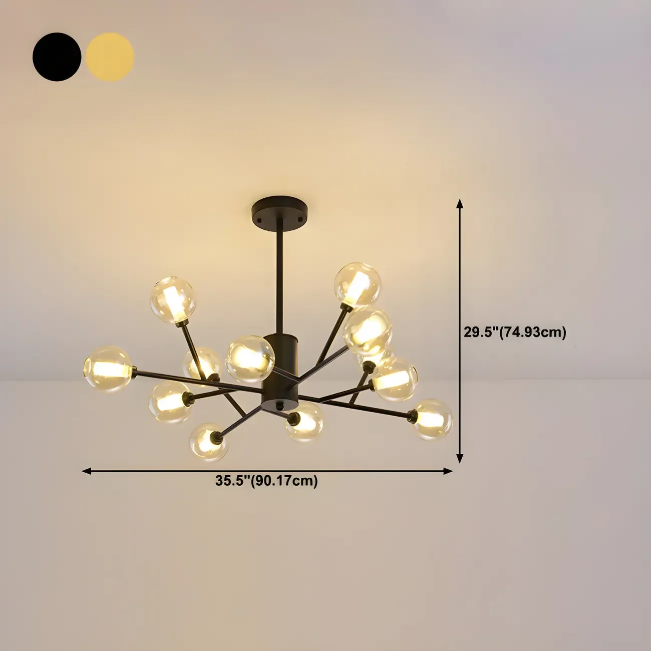 Modern Gold Metal Glass Globe Sputnik Chandelier