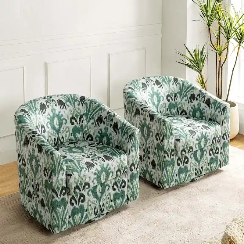 Cuenca Modern Upholstered Barrel Chair with Swivel Base Set of 2
