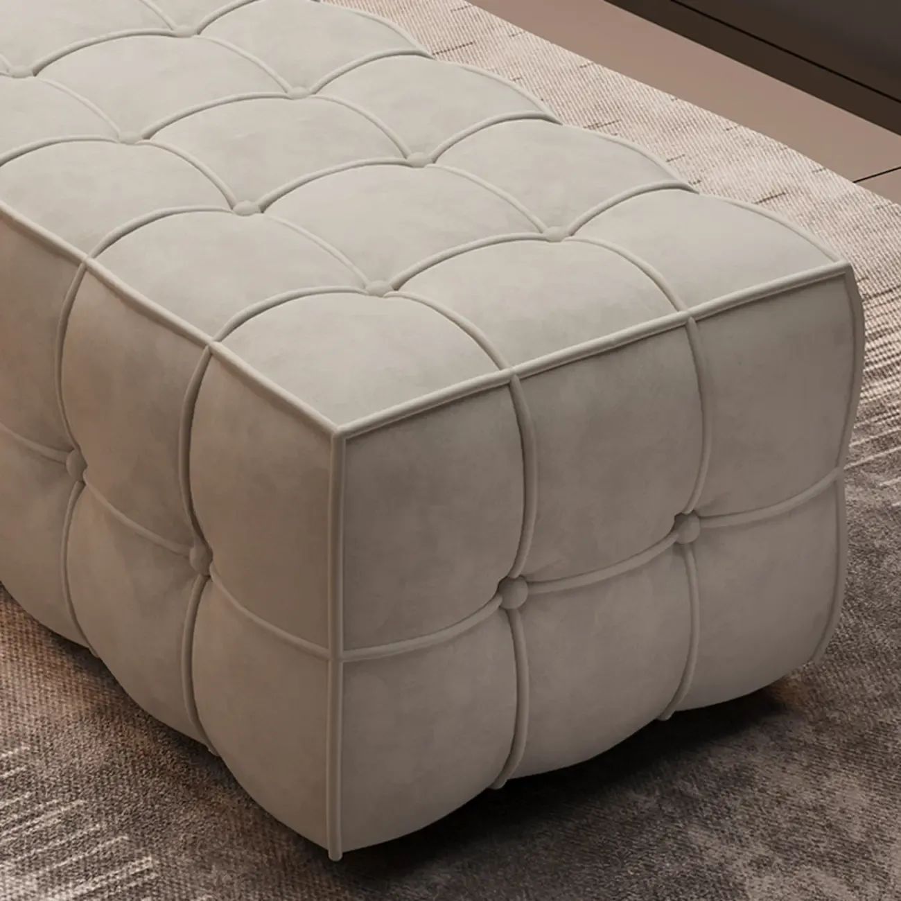 Modern White Upholstered Tufted Bedroom Bench